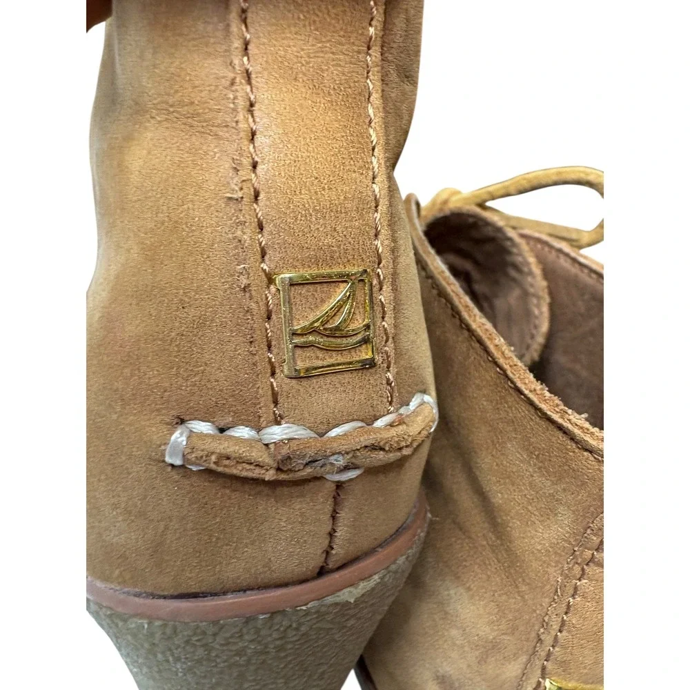 Sperry Women's Retro Tan Leather Lace‑Up Ankle Booties Wedge Heel Casual 6.5‎